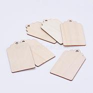 Undyed Wood Big Pendants, Rectangle, Blanched Almond, 68x39x2mm, Hole: 4mm(WOOD-L003-01)