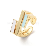 Rectangle Rack Plating Brass Enamel Cuff Ring for Women, Wide Band Open Finger Ring, Lead Free & Cadmium Free, Real 18K Gold Plated, Inner Diameter: 16mm(RJEW-F143-02G)