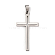 201 Stainless Steel Pendants, Cross Charm, Stainless Steel Color, 36.5x20x1.5mm, Hole: 7x3.5mm(STAS-E200-05P)
