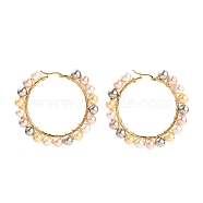 304 Stainless Steel Hoop Earrings, Hypoallergenic Earrings, with Round Shell Pearl Beads, Ring Shape, Golden, Colorful, 61~62x63~64x8mm, Pin: 0.6x1mm(EJEW-JE04291-02)