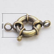 Brass Spring Ring Clasps, Lead Free, Cadmium Free and Nickel Free, Antique Bronze, 15x3mm, Hole: 3mm(KK-E266-15mm-AB-NR)
