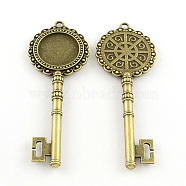 Tibetan Style Key Alloy Pendant Cabochon Settings, Cadmium Free & Nickel Free & Lead Free, Antique Bronze, Tray: 20mm, 81x30x5.5mm, Hole: 3mm, about 70pcs/1000g(TIBEP-S289-21AB-NR)