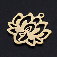 201 Stainless Steel Pendants, Filigree Joiners Findings, for Chakra, Laser Cut, Lotus Flower with Yoga, Golden, 21.5x19.5x1mm, Hole: 1.4mm(STAS-S105-JN884-2)
