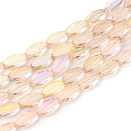 Transparent Electroplate Glass Beads Strands, Faceted, Oval, Full Rainbow Plated, PeachPuff, 10.5x6x3mm, Hole: 1.2mm, about 50pcs/Strand, 21.26''(54cm)(EGLA-J150-C-FR02)