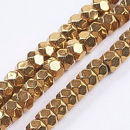 Electroplate Non-Magnetic Synthetic Hematite Beads Strands, Faceted, Rondelle, Golden Plated, 3x2mm, Hole: 0.5mm, about 198pcs/strand, 15.5 inch(39.5cm)(G-F562-S07)