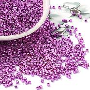 Electroplate Glass Seed Beads, Metallic Colours, Cylinder, Purple Plated, 2x1.5mm, Hole: 1mm, about 58967pcs/pound(SEED-S042-01B-16)