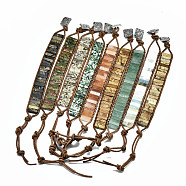 Cowhide Leather Cord Bracelets, with Rectangle Natural Gemstone Beads and Alloy Findings, 9~11 inch(23~28cm)(BJEW-R309-01A)