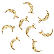10Pcs Brass Pendants, with Jump Rings, Long-Lasting Plated, Moon, Golden, 20.5x12x2.5mm, Hole: 3mm(ZIRC-SZ0004-38)