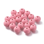 Painted Natural Wood Beads, Round, Pink, 16mm, Hole: 4mm(X-WOOD-A018-16mm-13)