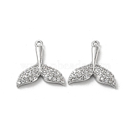 Brass Micro Pave Cubic Zirconia Pendants, Fishtail, Real Platinum Plated, 14x13.5x2.5mm, Hole: 1mm(KK-H460-40P)