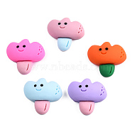 Opaque Resin Cabochons, Flower with Smiling Face Pattern, Mixed Color, 19~19.5x20.5x8mm(CRES-N022-182)