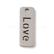 201 Stainless Steel Pendants, Laser Cut, Rectangle with Love Charm, Stainless Steel Color, 17x6x1mm, Hole: 1.5mm(STAS-E217-39D-P)