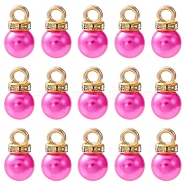 ABS Plastic Charms, with Golden Tone Iron Findings and Rhinestone, Dyed, Round Charm, Magenta, 13.5x8mm, Hole: 2.5mm, about 15pcs/bag(KY-YW0001-24E)