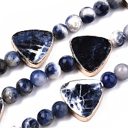 Natural Sodalite Beads Strands, with Light Gold Brass Edge, Triangle & Round, 6.5mm, Hole: 1.2mm, Triangle: 16.5x17.5x4mm, Hole: 1.2mm, about 23pcs/strand, 6.69 inch(17cm)(G-T131-64)