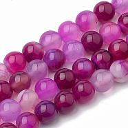 Dyed Natural Striped Agate/Banded Agate Round Bead Strands, Medium Violet Red, 6mm, Hole: 1mm, about 62pcs/strand, 15.7 inch(G-R342-6mm-04)