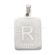 304 Stainless Steel Pendants, Rectangle with Alphabet, Letter.R, 30x20x1.5mm, Hole: 3x6mm(STAS-K216-48R-P)