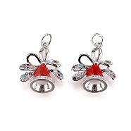 Brass Micro Pave Cubic Zirconia Pendants, with Enamel and Jump Ring, Christmas Bell, Red, Platinum, 18x16x9mm, Hole: 3.5mm(ZIRC-I028-13P)
