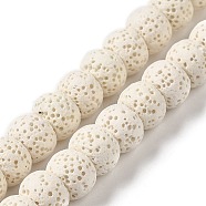 Natural Lava Rock Dyed Beads Strands, Rondelle, Floral White, 10x7~7.5mm, Hole: 1.6mm, about 55~56pcs/strand, 16.14''(41~41.5cm)(X-G-Z036-A01-04)