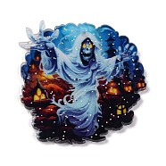 Halloween Theme Opaque Acrylic Pendants, Ghost, 44x41x2mm, Hole: 1.6mm(OACR-M019-01D)