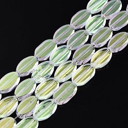 Painted Transparent Glass Beads Strands, Oval, Light Goldenrod Yellow, 10x6x3mm, Hole: 1mm, about 54~60Pcs/strand, 20.47~23.62''(52~60cm)(GLAA-E033-06C-06)