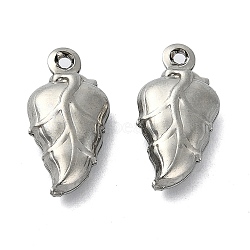 Non-Tarnish 304 Stainless Steel Pendants, Leaf Charms, Stainless Steel Color, 15x7.5x4.5mm, Hole: 1mm(STAS-L024-018P)