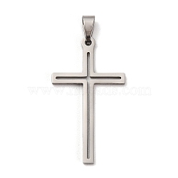 201 Stainless Steel Pendants, Cross Charm, Stainless Steel Color, 36.5x20x1.5mm, Hole: 7x3.5mm(STAS-E200-05P)