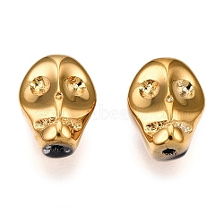 Electroplate Glass Beads Strands, Skull, Gold, 10x8x7.5mm, Hole: 1mm, about 65pcs/strand, 25.59''(65cm)(EGLA-T021-09P)