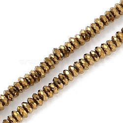 Electroplated Synthetic Non-magnetic Hematite Beads Strands, Faceted, Rondelle, Golden Plated, 3.5x2mm, Hole: 0.7mm, about 242pcs/strand, 15.28''(38.8cm)(G-H072-G01-01)