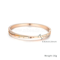 Fashionable Stainless Steel Pave Clear Cubic Zirconia Double-Layer Crossed Roman Numeral Bangles for Women, Rose Gold, show in picture(FW8636)