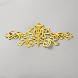 Polyester Flower Embroider Thread Iron on/Sew On Patches, Cloth Appliques, Gold, 95x203x1mm(PATC-WH0010-97)