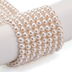 Baking Painted Pearlized Glass Pearl Round Bead Strands, PapayaWhip, 4mm, Hole: 0.7mm, about 102pcs/strand, 16.14''(41cm)(PEAR-H019-02A-02)