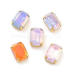 Rectangle Opal Sew On Rhinestones, Multi-Strand Links, K9 Glass Rhinestone with Brass Prong Settings, Mixed Color, Golden, 14x9.5x7mm, Hole: 0.8mm(RGLA-G024-01B-G)