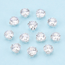 Sew on Rhinestone, with Brass Prong Settings, Flat Round, Platinum, 7x5mm, Hole: 1.2~1.4mm, about 720pcs/set(KK-T070-03P-D)