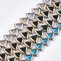 Electroplate Glass Beads Strands, Edge Plated, Fan, Mixed Color, 12x15.5~16x4.5mm, Hole: 1mm, about 20pcs/strand, 9.4 inch(EGLA-S188-05)