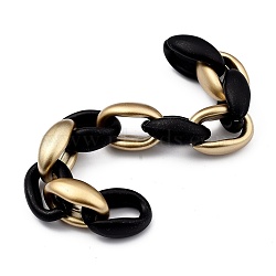 Handmade Spray Painted CCB Plastic Cable Chains, for Handbag Chain Making, Oval, Gold & Black, Links: 22.5x16.5x8.5mm, 39.37 inch(1m)/Stand(AJEW-JB00739-01)
