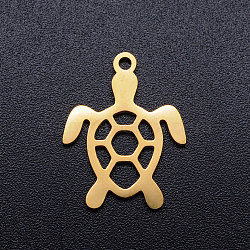 Ion Plating(IP) 304 Stainless Steel Hollow Pendants, Turtle, Real 18K Gold Plated, 19x14x1mm, Hole: 1.5mm(A-STAS-Q201-JN280-2)