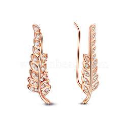 TINYSAND Elegant Women 925 Sterling Silver Leaf CZ Dangle Earring, Rose Gold, 25.4x6.85mm, Pin: 0.8mm(TS-E250-RG)