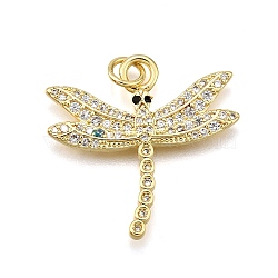 Rack Plating Brass Micro Pave Cubic Zirconia Pendants, Dragonfly, with Jump Ring, Cadmium Free & Lead Free, Long-Lasting Plated, Real 18K Gold Plated, 24x25x2.5mm, Hole: 3.5mm(KK-K401-75G)