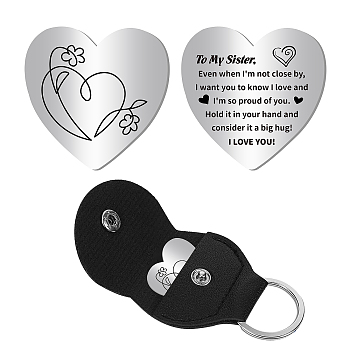 1Pc Heart Shape 201 Stainless Steel Commemorative Decision Maker Coin, Pocket Hug Coin, with 1Pc PU Leather Storage Pouch, Heart Pattern, Heart: 26x26x2mm, Clip: 105x47x1.3mm