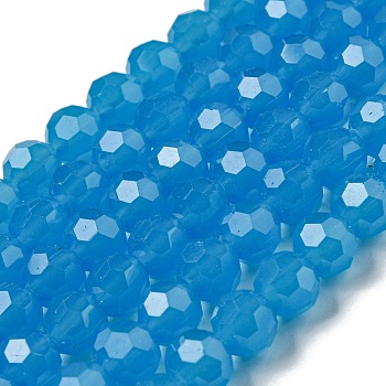 Imitation Jade Glass Beads Stands, Faceted, Round, Royal Blue, 6mm, Hole: 1mm, about 98pcs/strand, 20.47''(52cm)
