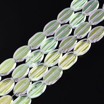 Painted Transparent Glass Beads Strands, Oval, Light Goldenrod Yellow, 10x6x3mm, Hole: 1mm, about 54~60Pcs/strand, 20.47~23.62''(52~60cm)