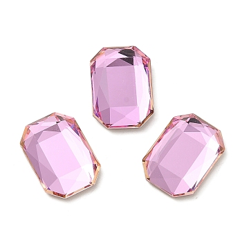 Glass Rhinestone Cabochons, Flat Back & Back Plated, Faceted, Rectangle, Light Rose, 14x10x4.50mm