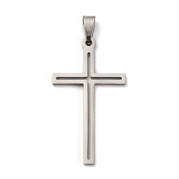 201 Stainless Steel Pendants, Cross Charm, Stainless Steel Color, 36.5x20x1.5mm, Hole: 7x3.5mm