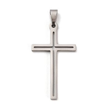 Non-Tarnish 201 Stainless Steel Pendants, Cross Charm, Stainless Steel Color, 36.5x20x1.5mm, Hole: 7x3.5mm