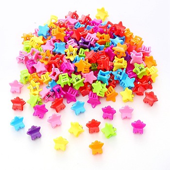 Cute Candy Colors Mini Plastic Claw Hair Clips, with Iron Findings, for Girls, Star, 13x13mm, 100pcs/bag