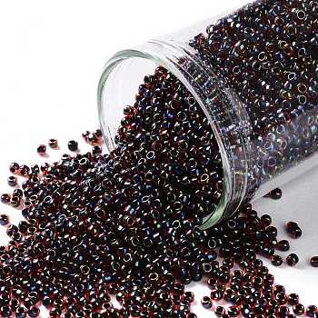 TOHO Round Seed Beads, Japanese Seed Beads, (400) Black Lined Dark Ruby Luster, 15/0, 1.5mm, Hole: 0.7mm, about 3000pcs/bottle, 10g/bottle
