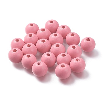 Painted Natural Wood Beads, Round, Pink, 16mm, Hole: 4mm