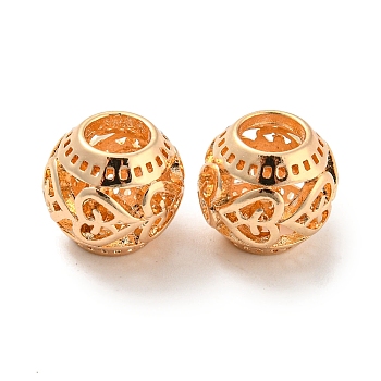 Alloy European Beads, Large Hole Beads, Hollow, Round with Heart, Light Gold, 10.5x9.5mm, Hole: 4.7mm