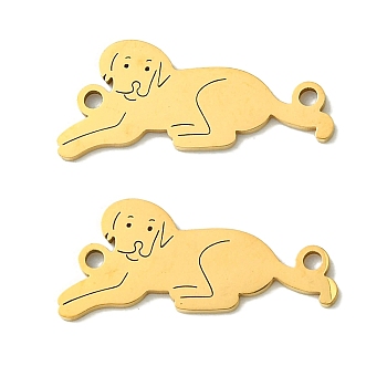 201 Stainless Steel Connector Charms, Laser Cut, Dog Link, Real 18K Gold Plated, 9.5x21x1mm, Hole: 1.4mm
