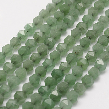 Natural Green Aventurine Beads Strands, Star Cut Round Beads, Faceted, 5.5~6mm, Hole: 1mm, about 63~68pcs/strand, 15.3~15.5 inch(39~39.5cm)